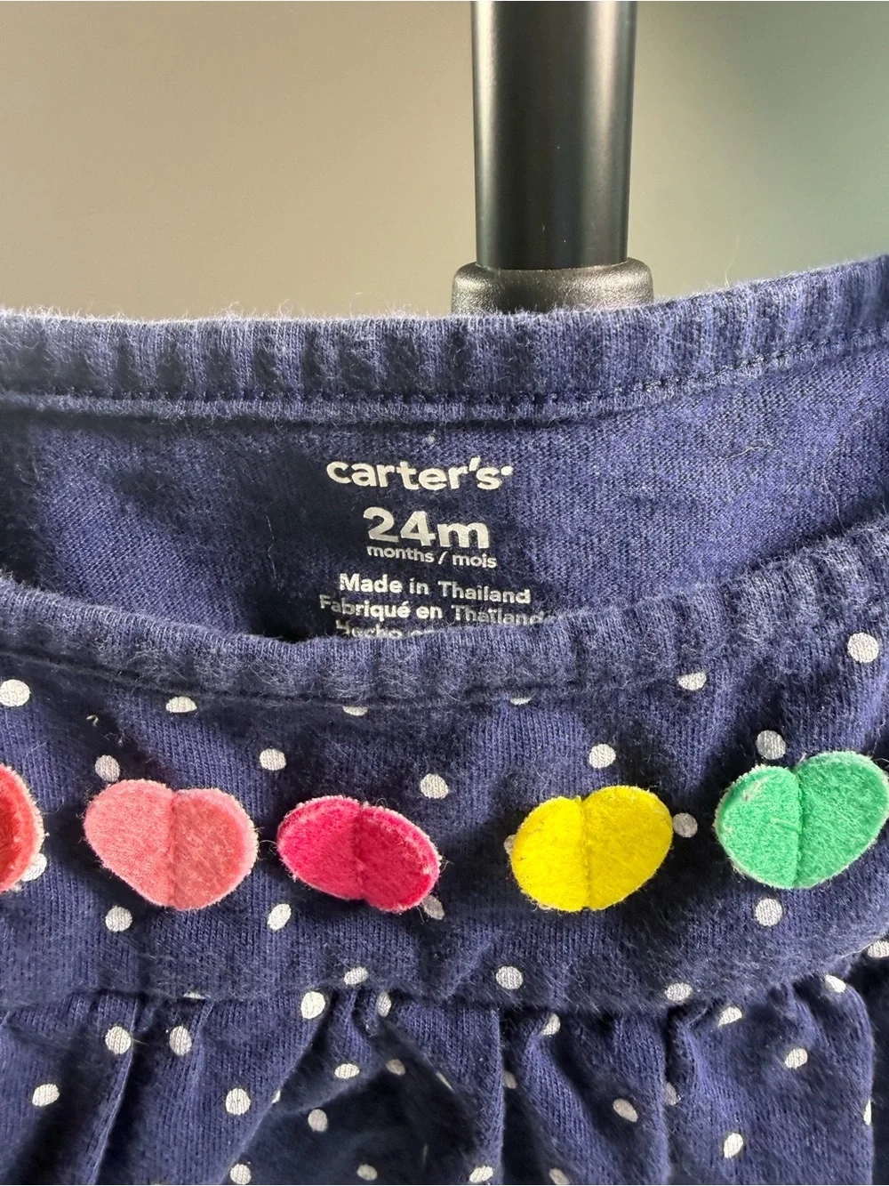 Carter’s 24M Navy Polka Dot Rainbow Heart Appliqué Romper Dress